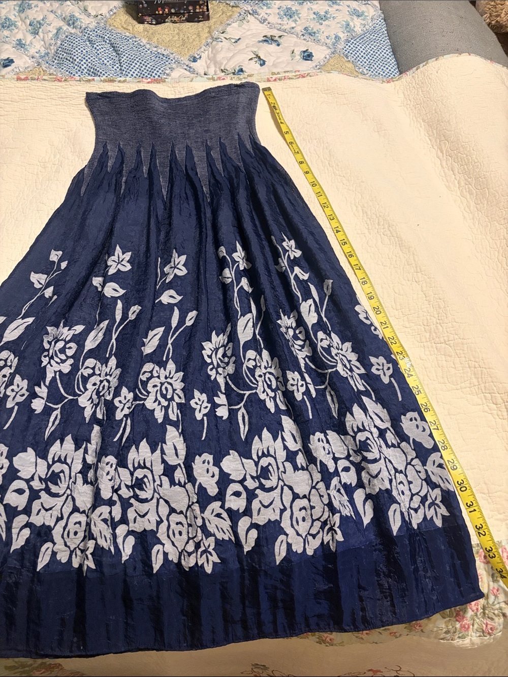 Lapis Navy Blue Maxi Skirt with White Floral Print